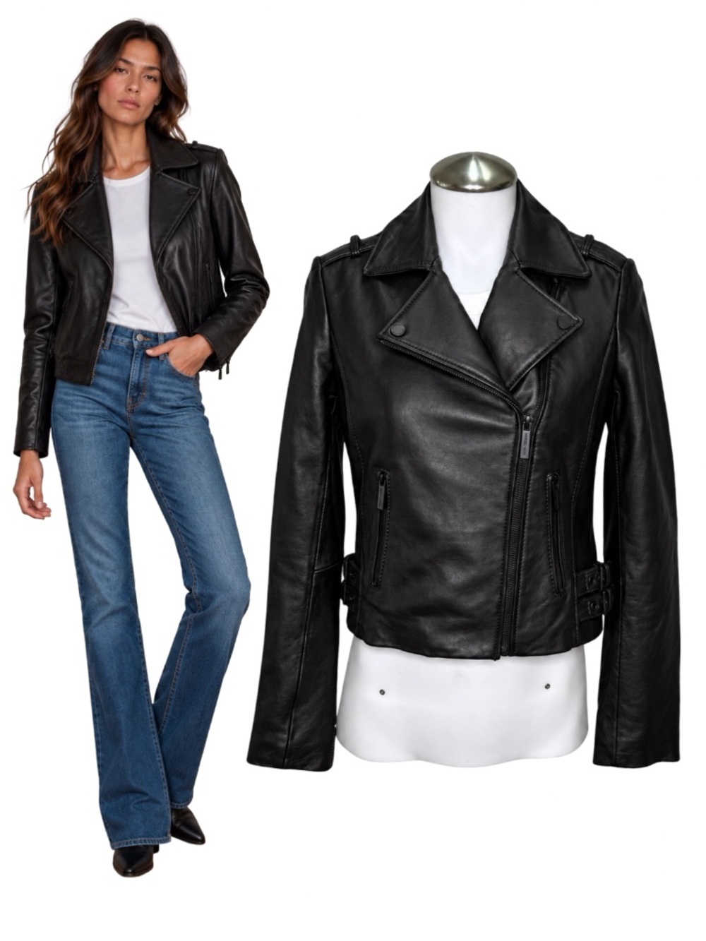 $495 MICHAEL Michael Kors Black Leather Moto Biker Jacket XXS NWOT